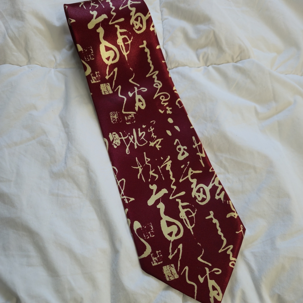 100% Silk Luxury Classic Tie KAI LONG Red Chinese Letter Mens Size 56x4 0356